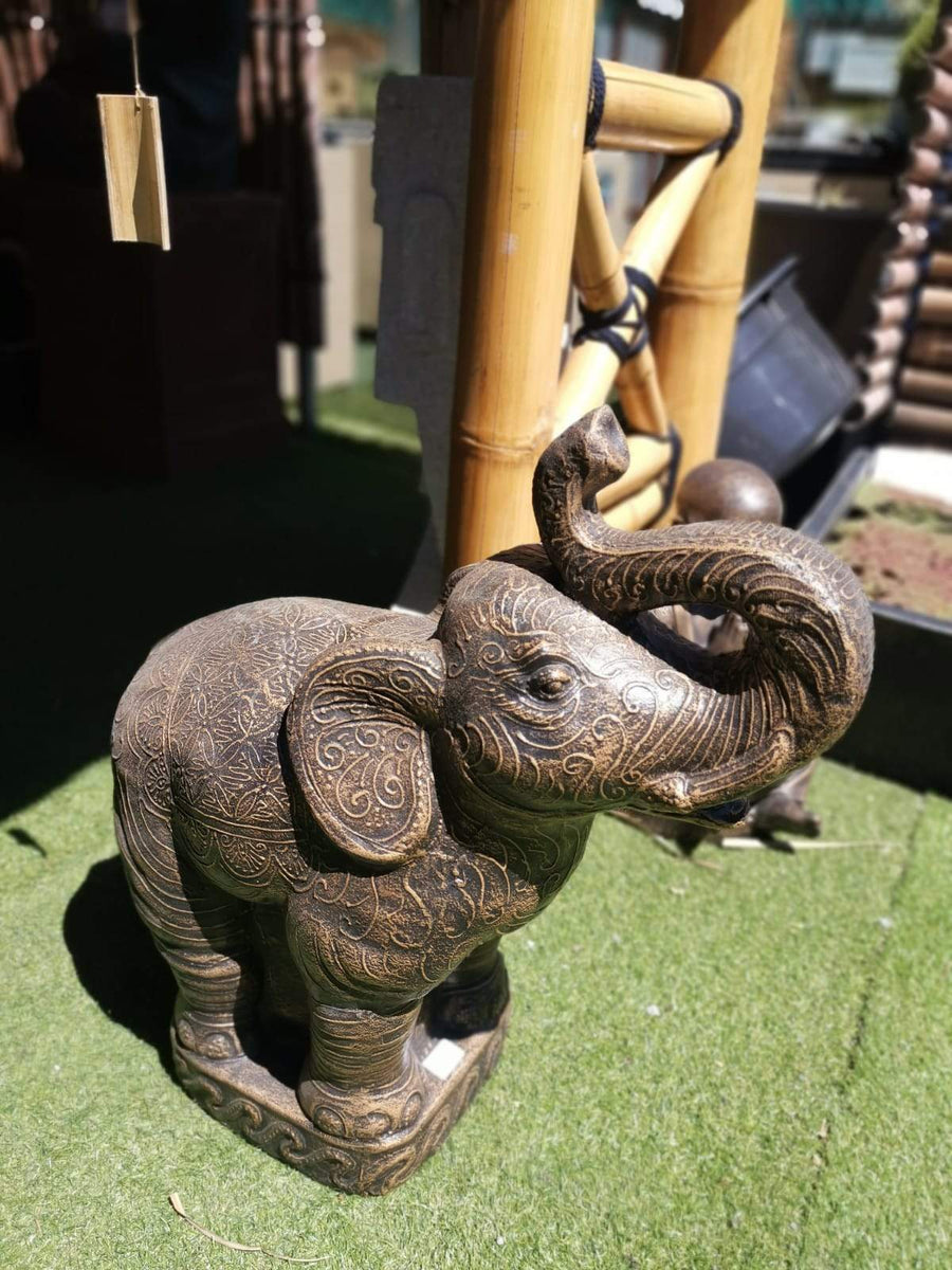Elephant Trunk Up Statue Statues Outdoor Decor Bottle Tree Cafe